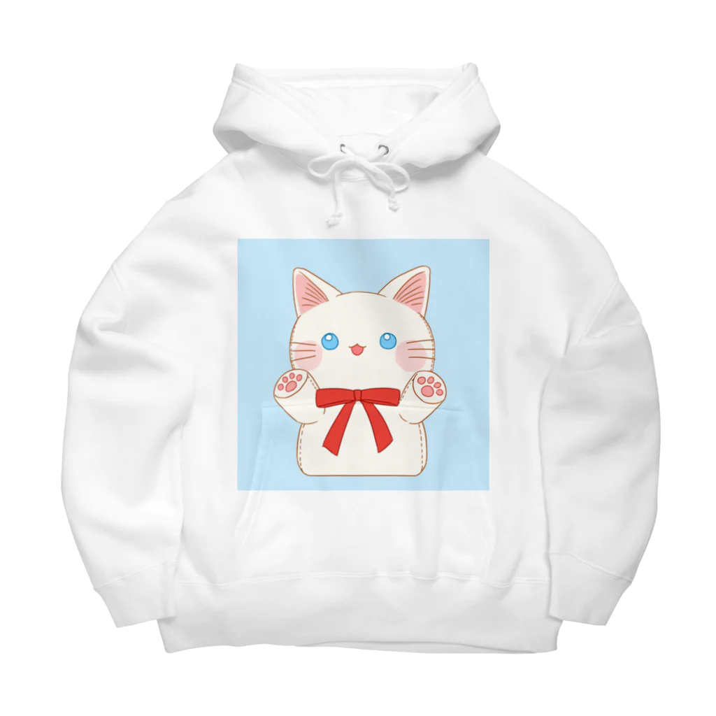 ゆらゆらのしろねこぬいぐるみ(あお) Big Hoodie