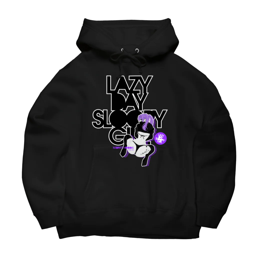 loveclonesのLAZY DAY SLOOPY GIRL 0574 ブラックフーディー女子 エロポップ ロゴ Big Hoodie