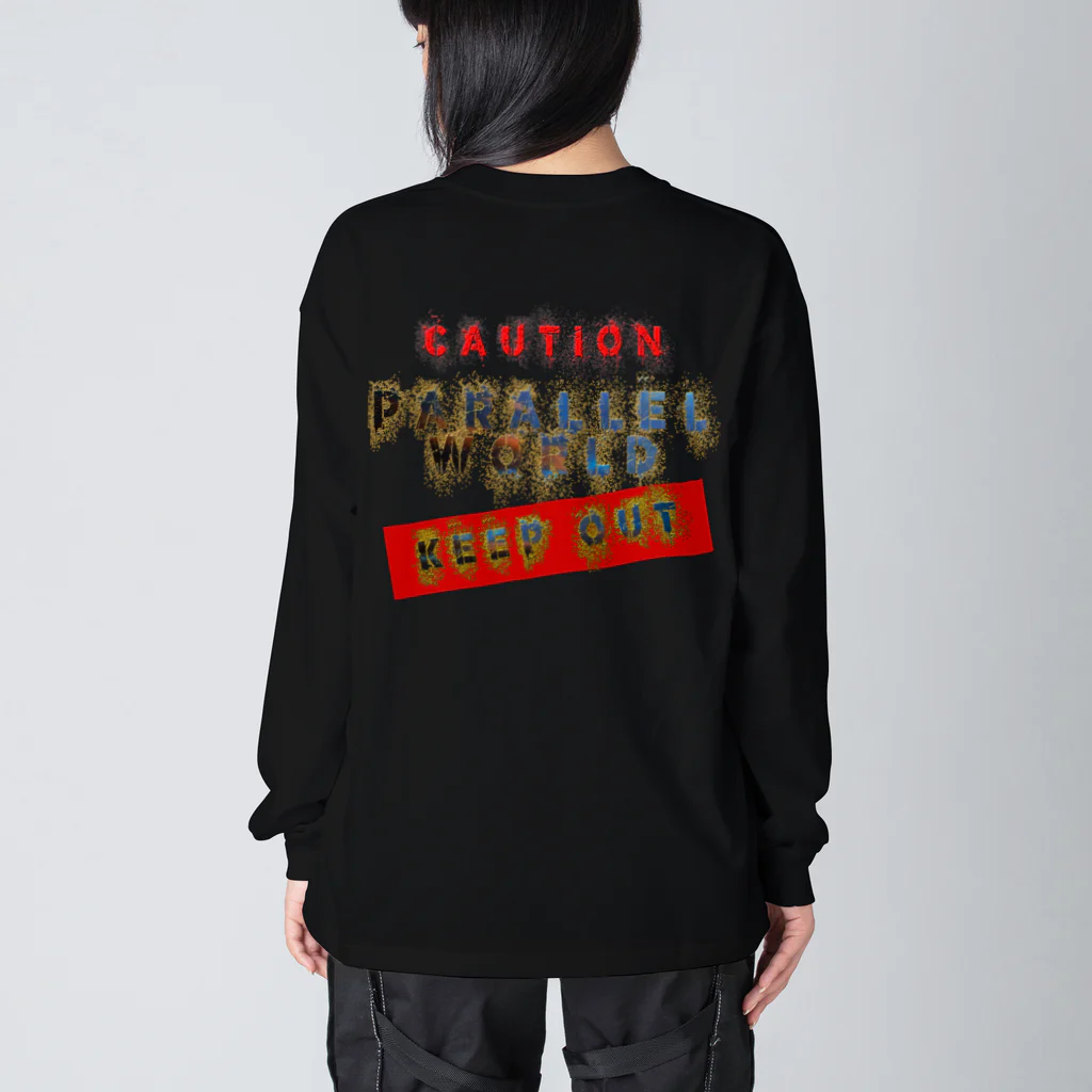 PALA's SHOP　cool、シュール、古風、和風、のcaution「parallelworld」ー立入禁止(バックプリント) Big Long Sleeve T-Shirt