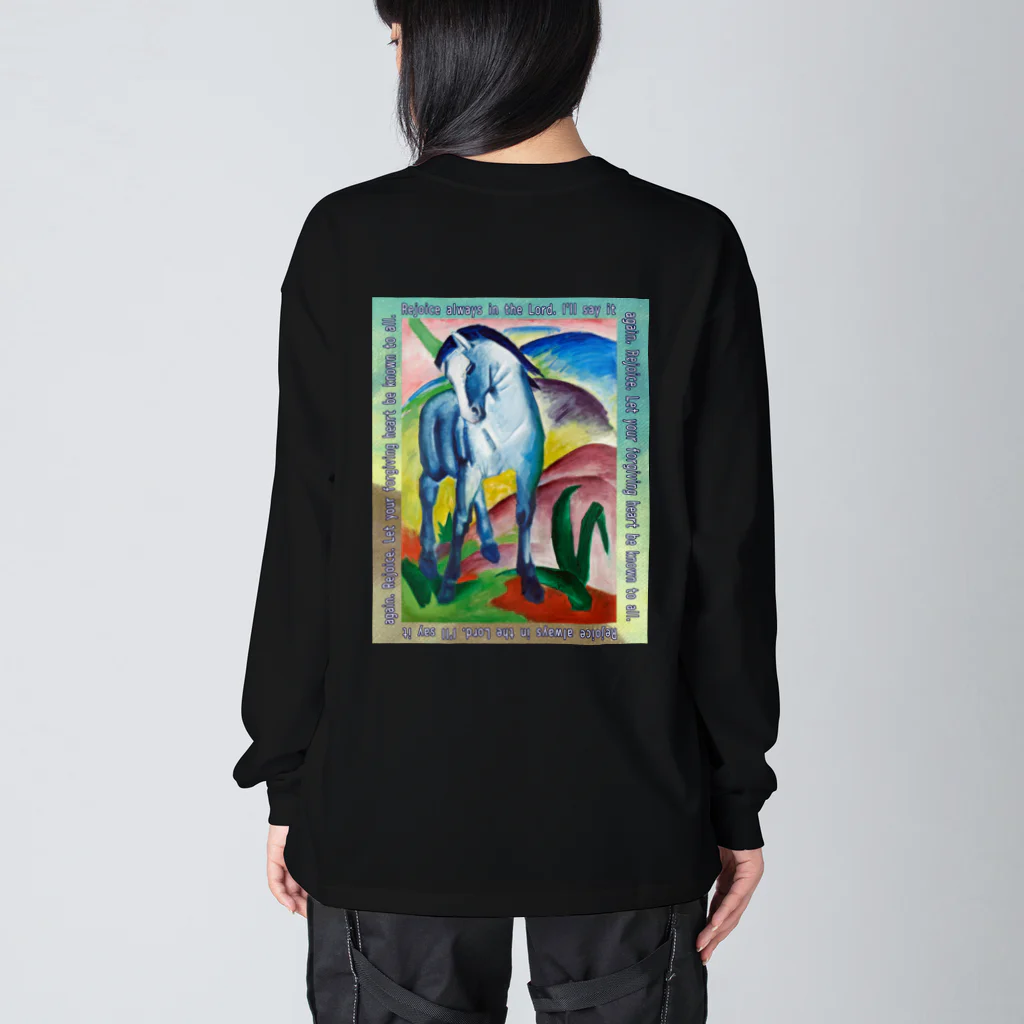 アニマル四字熟語のフランンツマルクの青い馬　 Big Long Sleeve T-Shirt