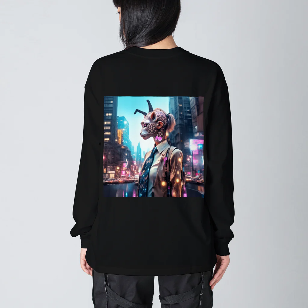 𝔔𝔘𝔒ℜℑ𝔄のCyberpunk giraffe ビッグシルエットロングスリーブTシャツ