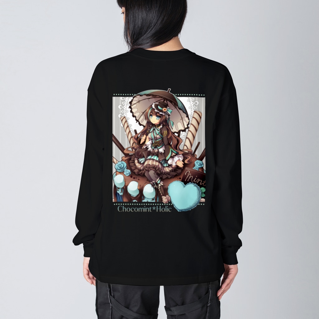 月蝕ざっか店＠SUZURI🇺🇦のChocomint*Holic（For Backprint） Big Long Sleeve T-Shirt