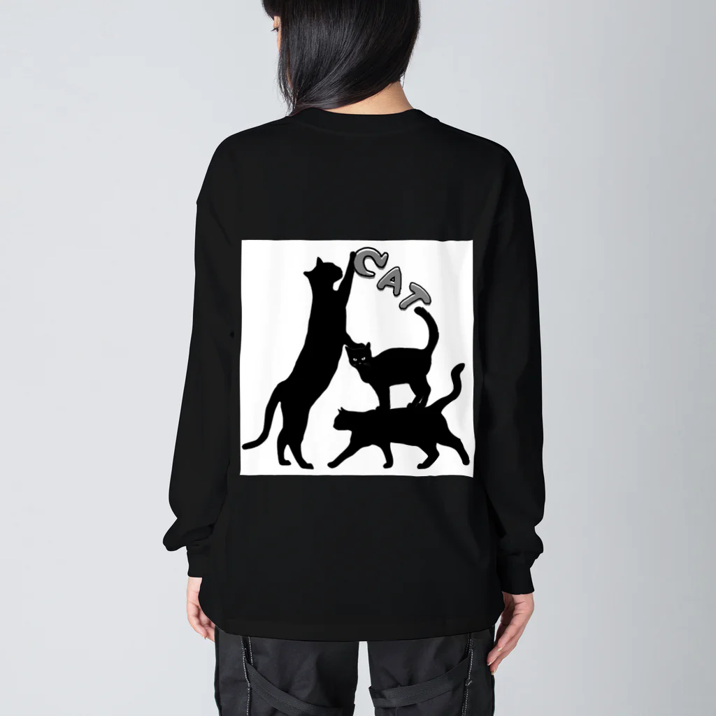 insparation｡   --- ｲﾝｽﾋﾟﾚｰｼｮﾝ｡の黒猫タワー(白黒) ビッグシルエットロングスリーブTシャツ