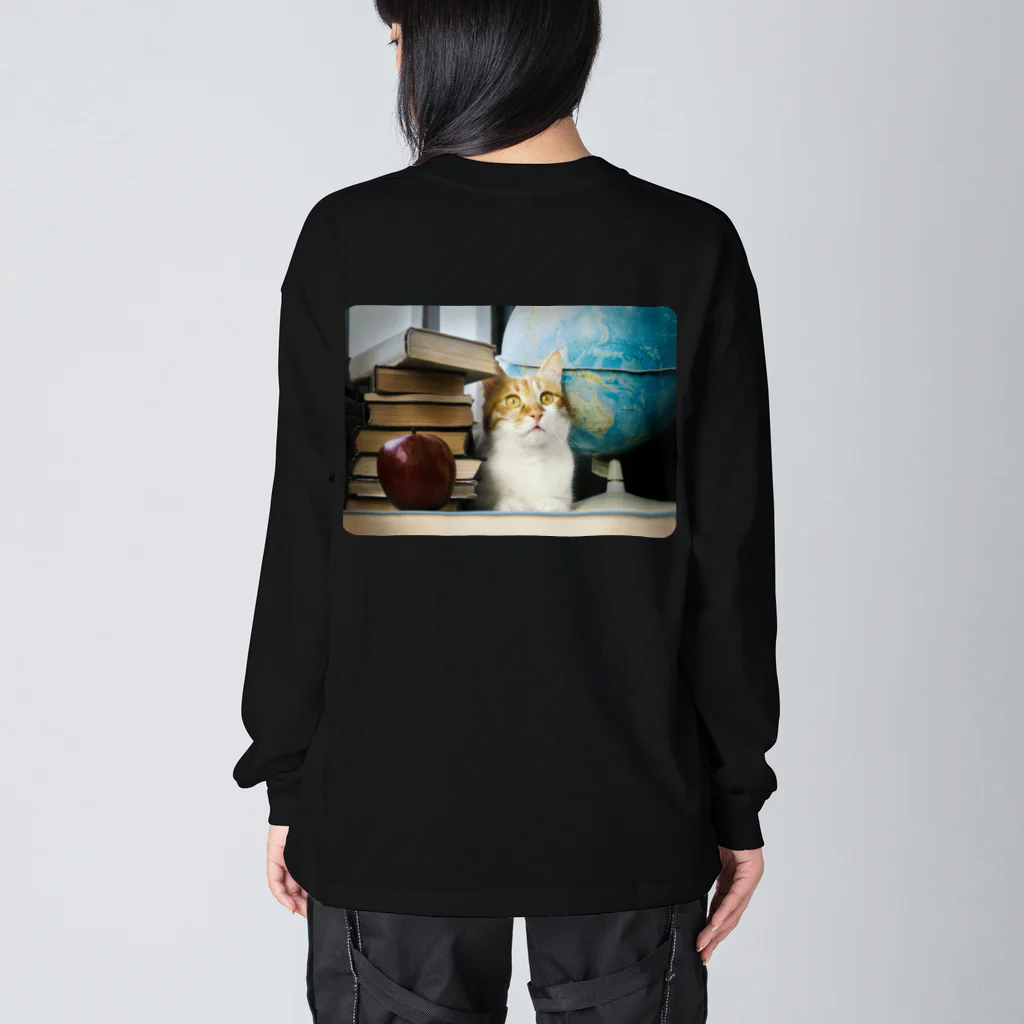 海賊猫 cocoの図書館猫 蔵書印 ♡ Librarian Cat ♡ Ukraine ウクライナ 本と猫 読書 ♡ Donation Items Big Long Sleeve T-Shirt