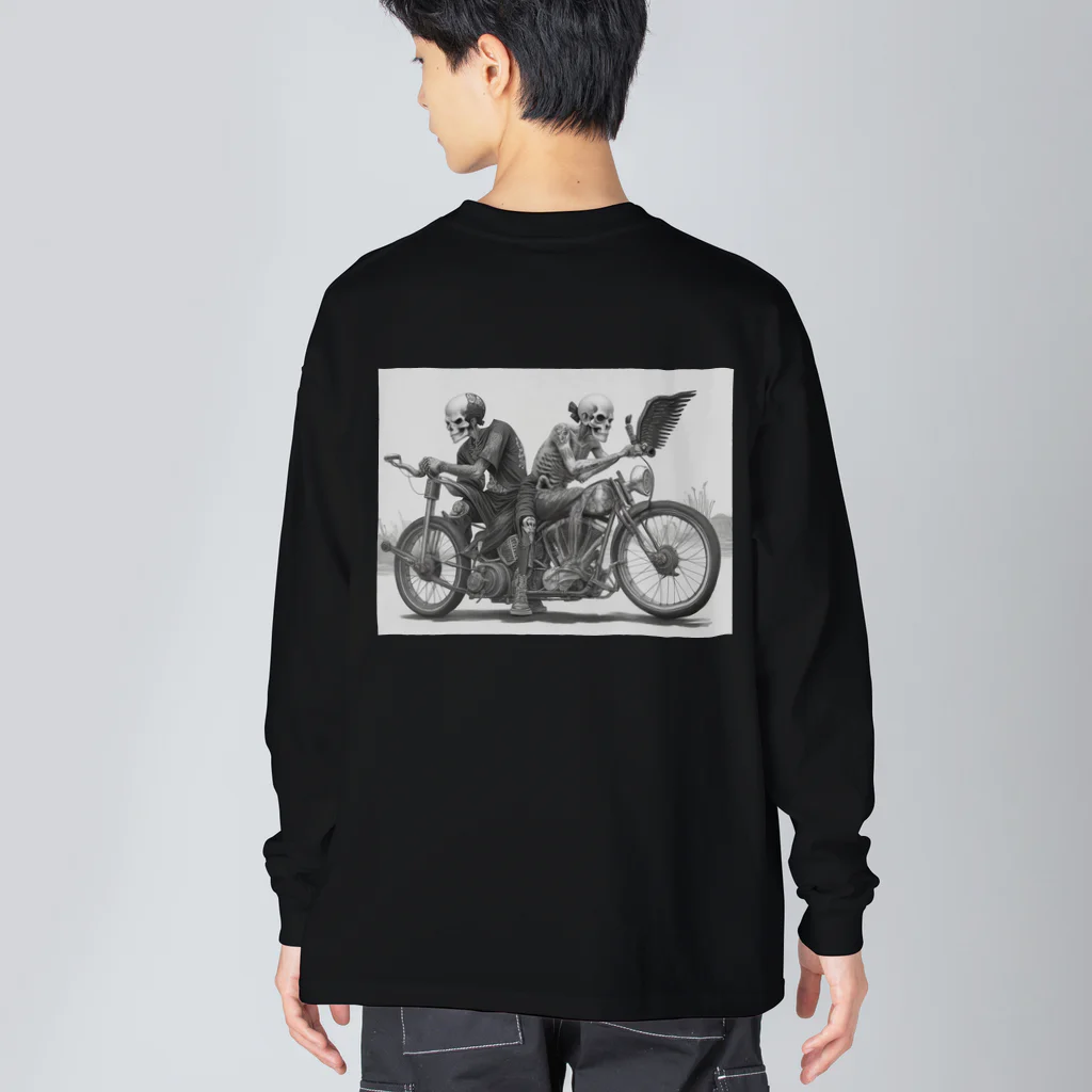 Skull sectionのバイクとドクロ（黒メイン） ビッグシルエットロングスリーブTシャツ