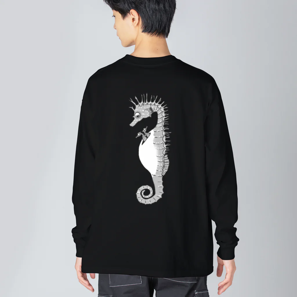 LalaHangeulのタツノオトシゴさんはイクメンです　モノトーン Big Long Sleeve T-Shirt