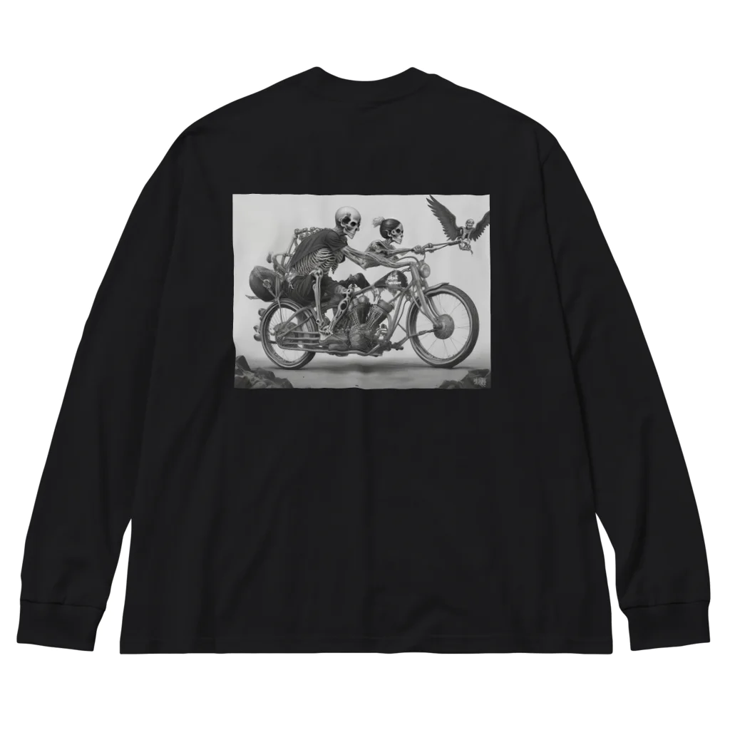 Skull sectionのバイクとドクロ（黒メイン） ビッグシルエットロングスリーブTシャツ