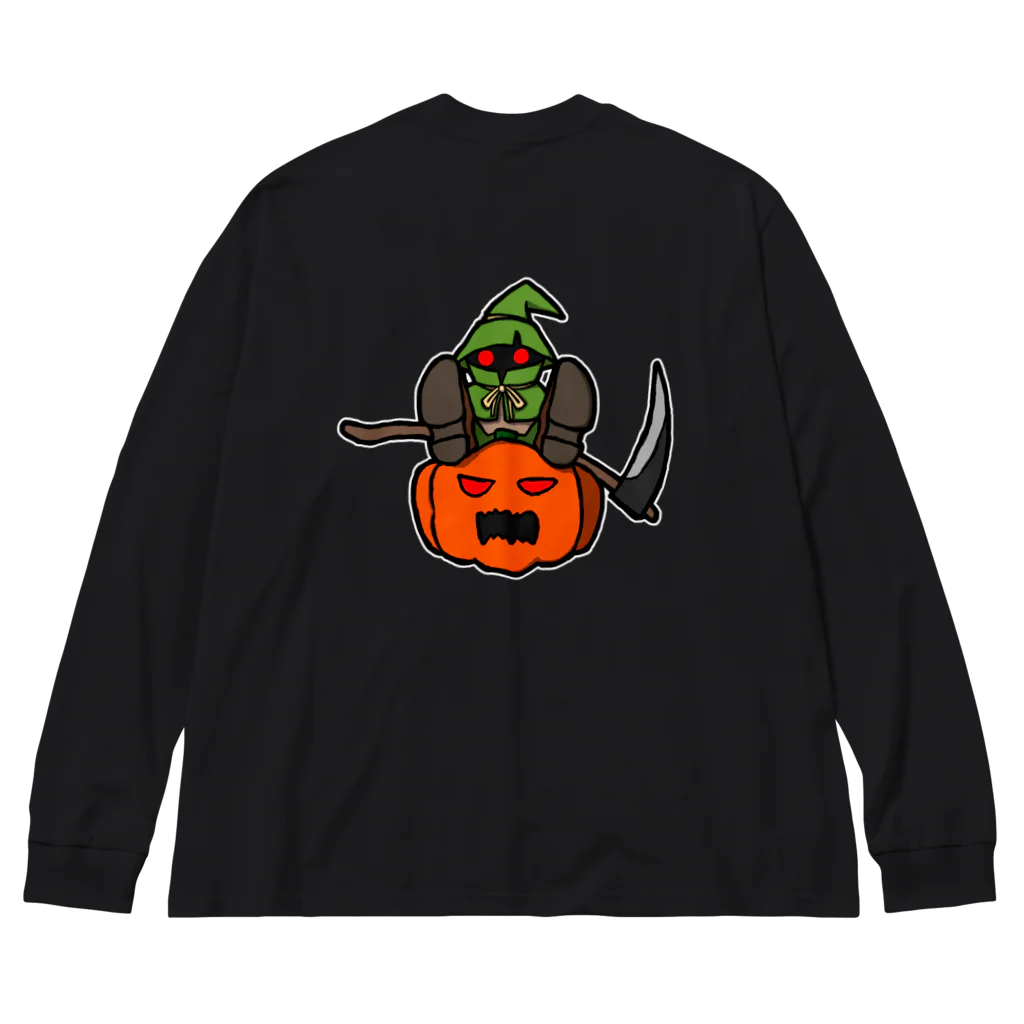 ナチュラルサトシのめへのスケアクロウとジャック・オー・ランタン（バックプリント） ビッグシルエットロングスリーブTシャツ