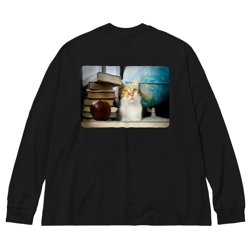 海賊猫 cocoの図書館猫 蔵書印 ♡ Librarian Cat ♡ Ukraine ウクライナ 本と猫 読書 ♡ Donation Items Big Long Sleeve T-Shirt