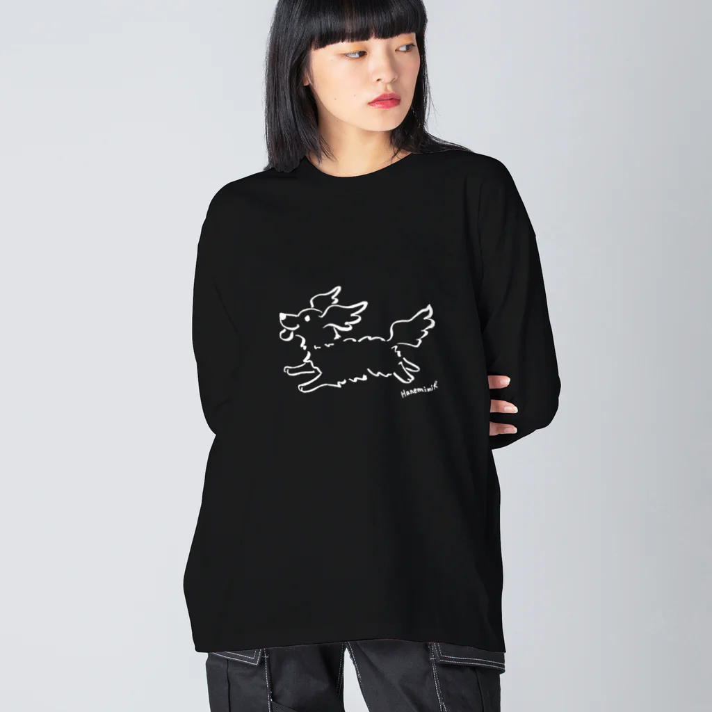 Chiyo.Wan(🐕🕊️のお店)のHanemimi犬　(白黒) Big Long Sleeve T-Shirt