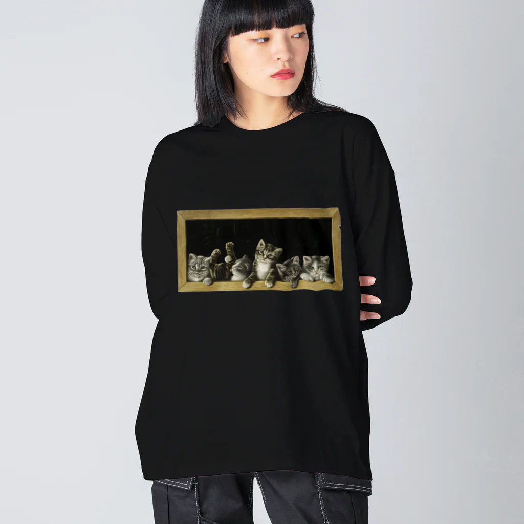 Saza-nami Antique designの子猫がいっぱい Big Long Sleeve T-Shirt