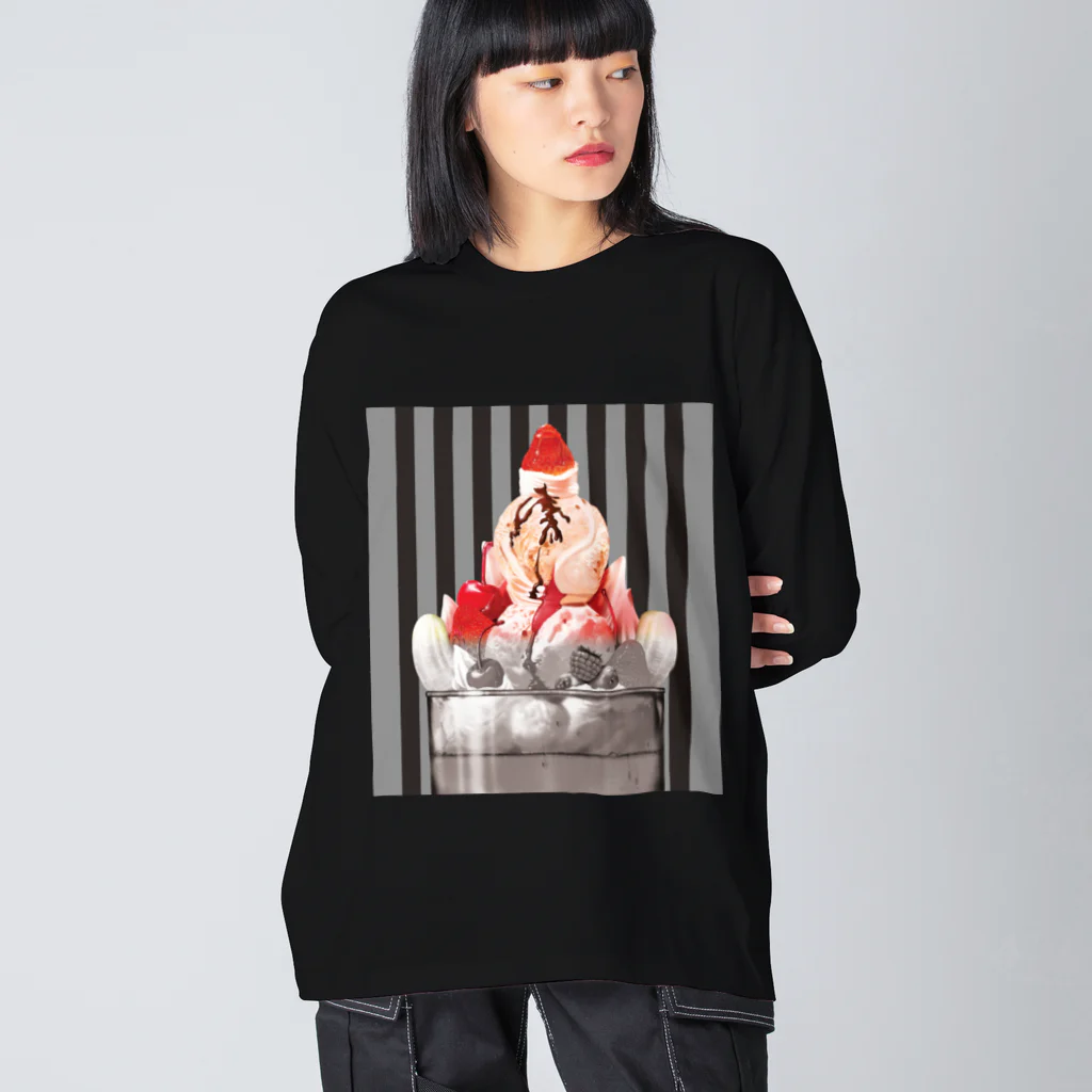 はちわれきじとらぴーちゃんずのモノクロいちごサンデー Big Long Sleeve T-Shirt