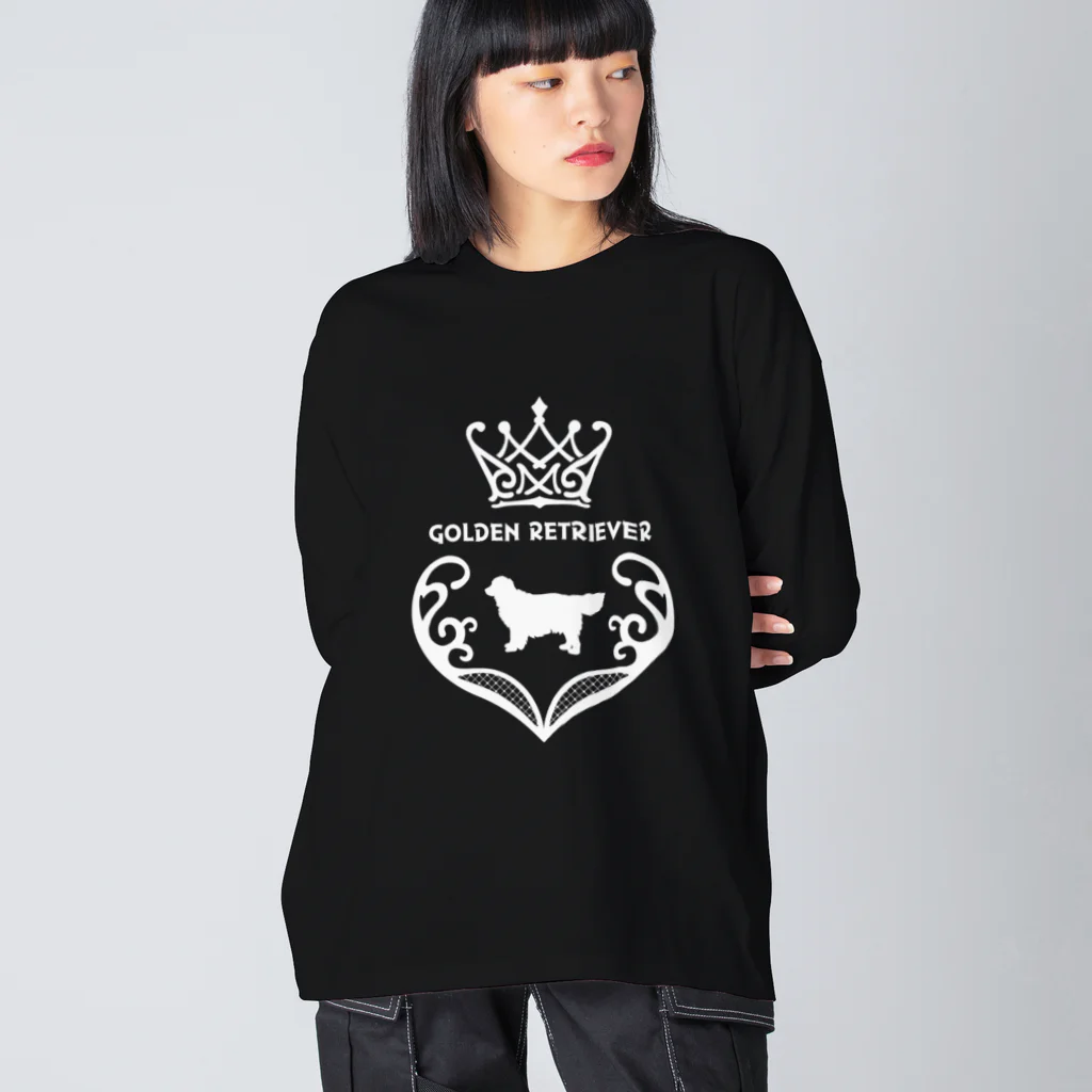 onehappinessのゴールデンレトリバー　crown heart　onehappiness　white ビッグシルエットロングスリーブTシャツ