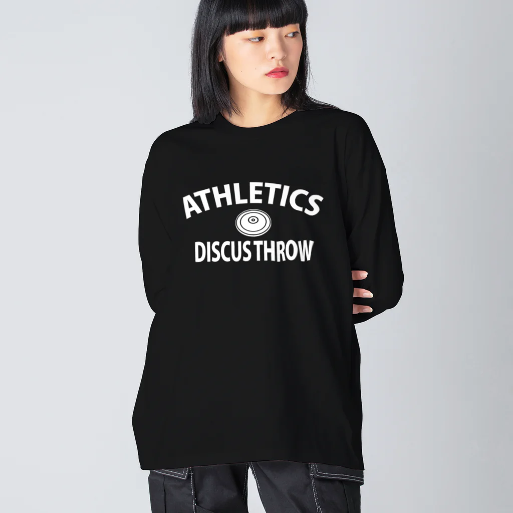 sports_tower スポーツタワーの円盤投げ・白・陸上競技・えんばんなげ・グッズ・Tシャツ・Discus Throw・飛距離・男子・女子・かっこいい・かわいい・アスリート・選手・有力・確実・候補・部活・有望・応援・精神力・集中力・メダル Big Long Sleeve T-Shirt