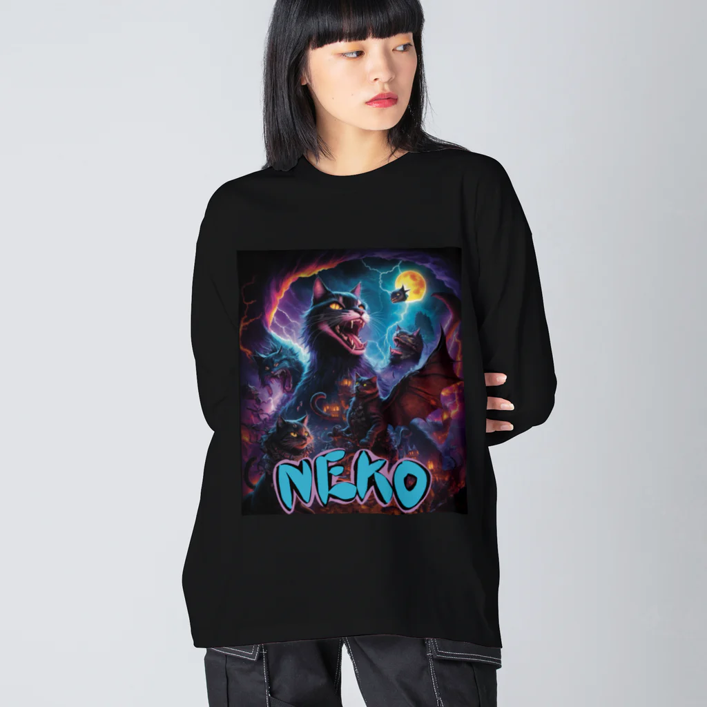 NEKOMETALの地獄の咆哮 猫ドラゴン Big Long Sleeve T-Shirt