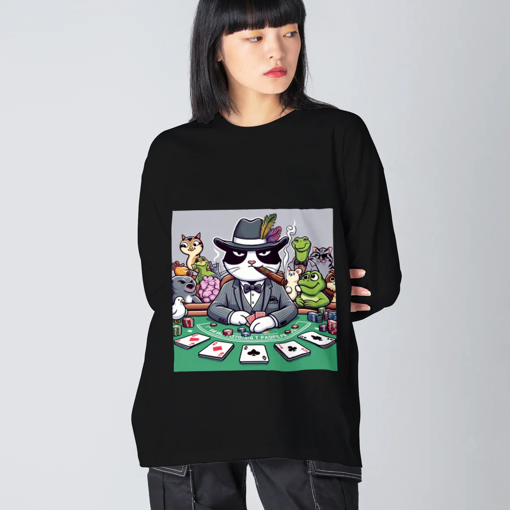 ぴーすけ🃏【ポーカーグッズ】のブラックジャックな猫 Big Long Sleeve T-Shirt