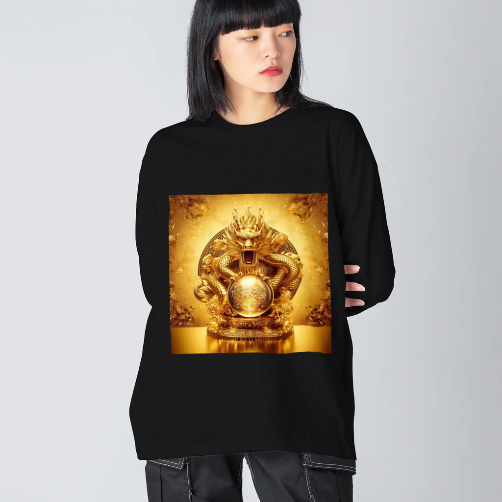 【金龍】Kinryuの【金運爆上げ】金龍守護神グッズ_001 ビッグシルエットロングスリーブTシャツ