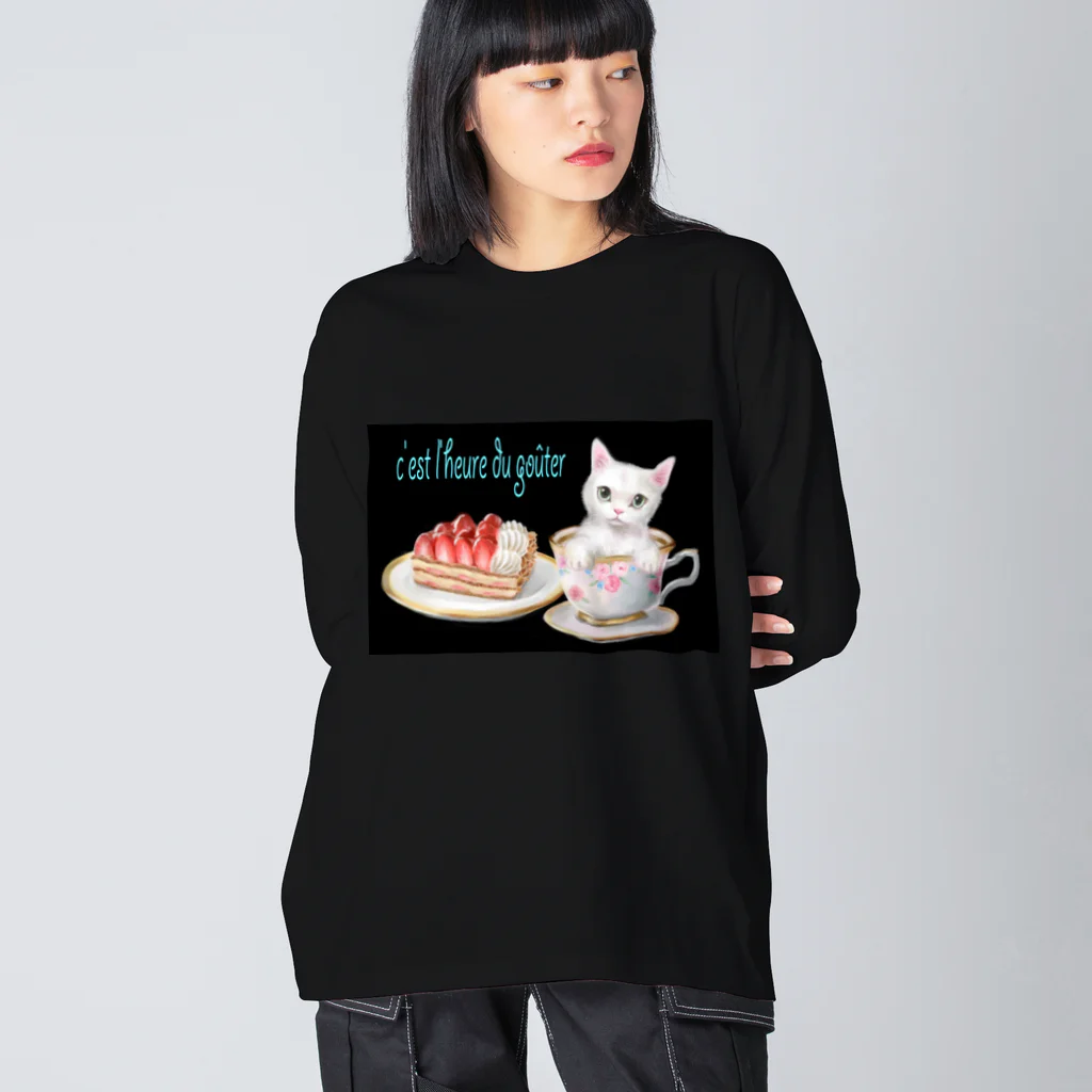 Ａｔｅｌｉｅｒ　Ｈｅｕｒｅｕｘのカフェネコ おやつの時間 ビッグシルエットロングスリーブTシャツ