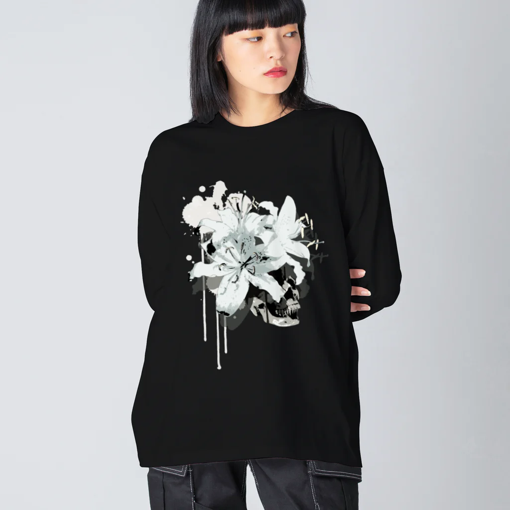 nanaqsaのLily Skull [White] ビッグシルエットロングスリーブTシャツ