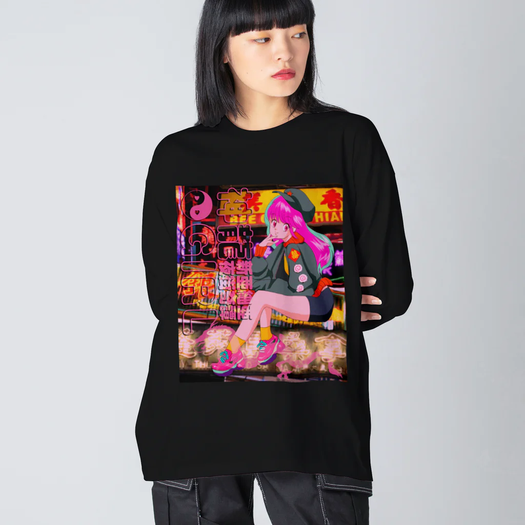 寅丑商會の架空の90年代アニメ ビッグシルエットロングスリーブTシャツ