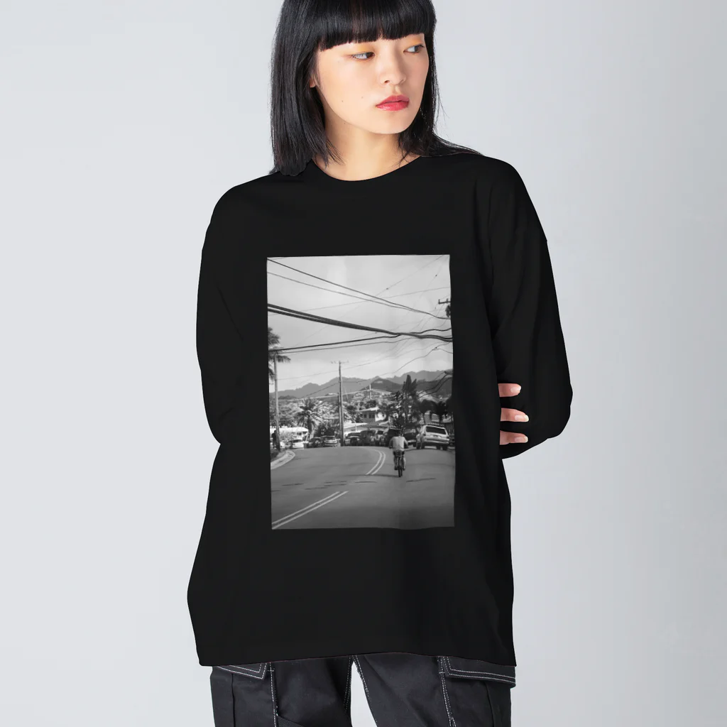 808styleのbicycle HAWAII フォトプリントTシャツ【カラー：WHITE＆BLACK】 Big Long Sleeve T-Shirt