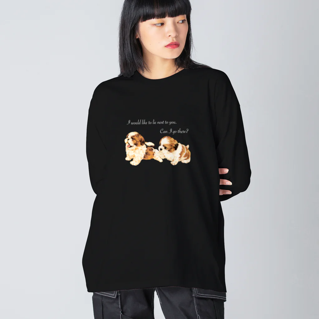 chourire toujoursのpuppy Shih Tzu 🐶 文字White ver. Big Long Sleeve T-Shirt