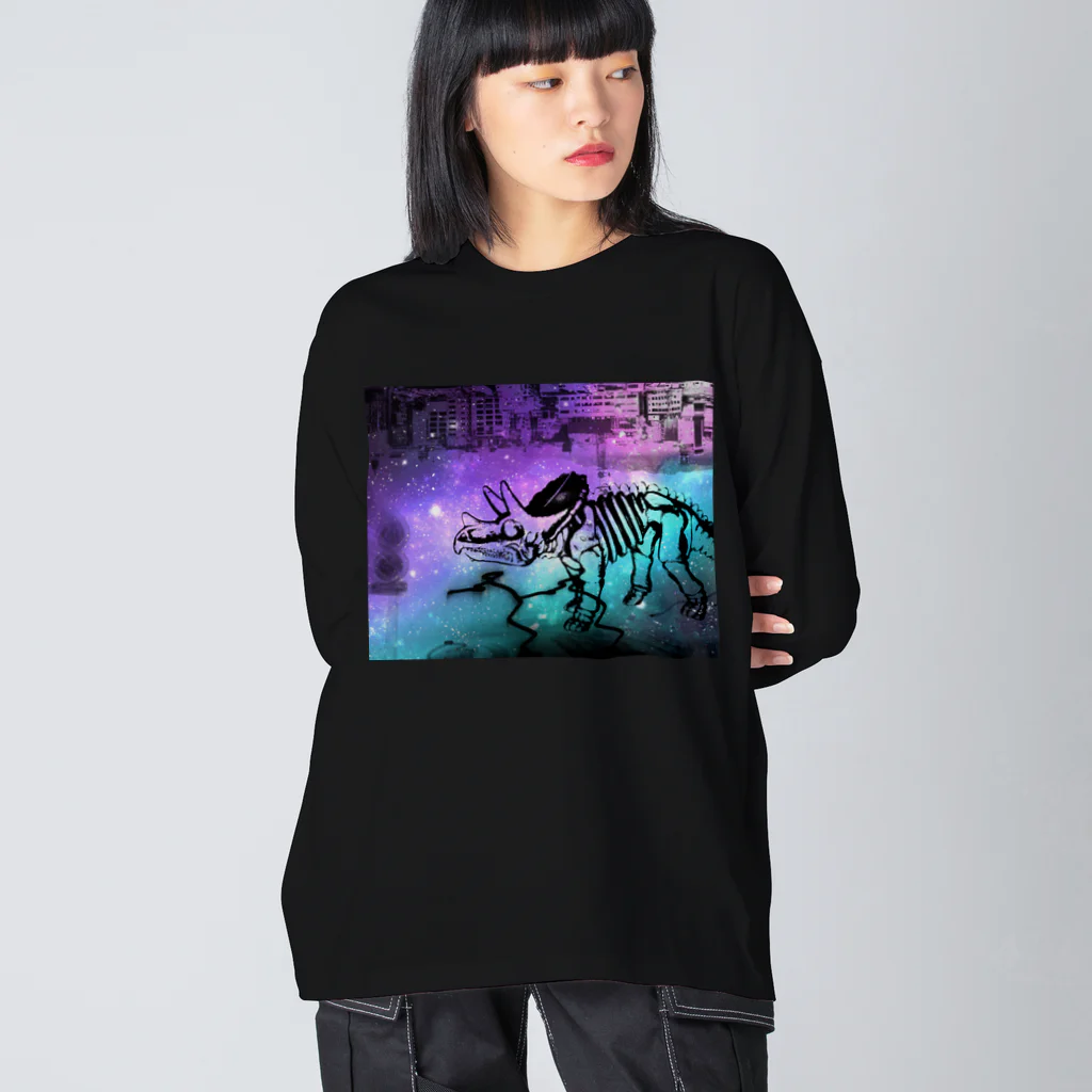 tottoの街と恐竜(パープル) Big Long Sleeve T-Shirt