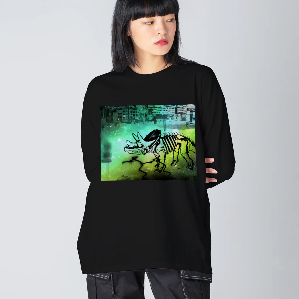 tottoの街と恐竜(グリーン) Big Long Sleeve T-Shirt