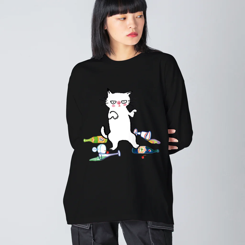 マイマイタケの酔拳キャット（白猫） Big Long Sleeve T-Shirt