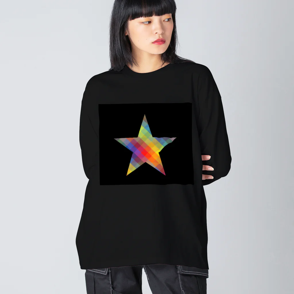 綺麗何学模様の虹×スター×虹（ブラック） ビッグシルエットロングスリーブTシャツ