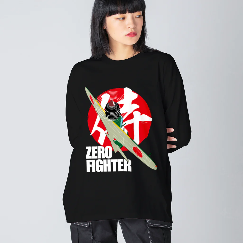 Atelier NyaoのZERO FIGHTER 空の侍 白字 Big Long Sleeve T-Shirt