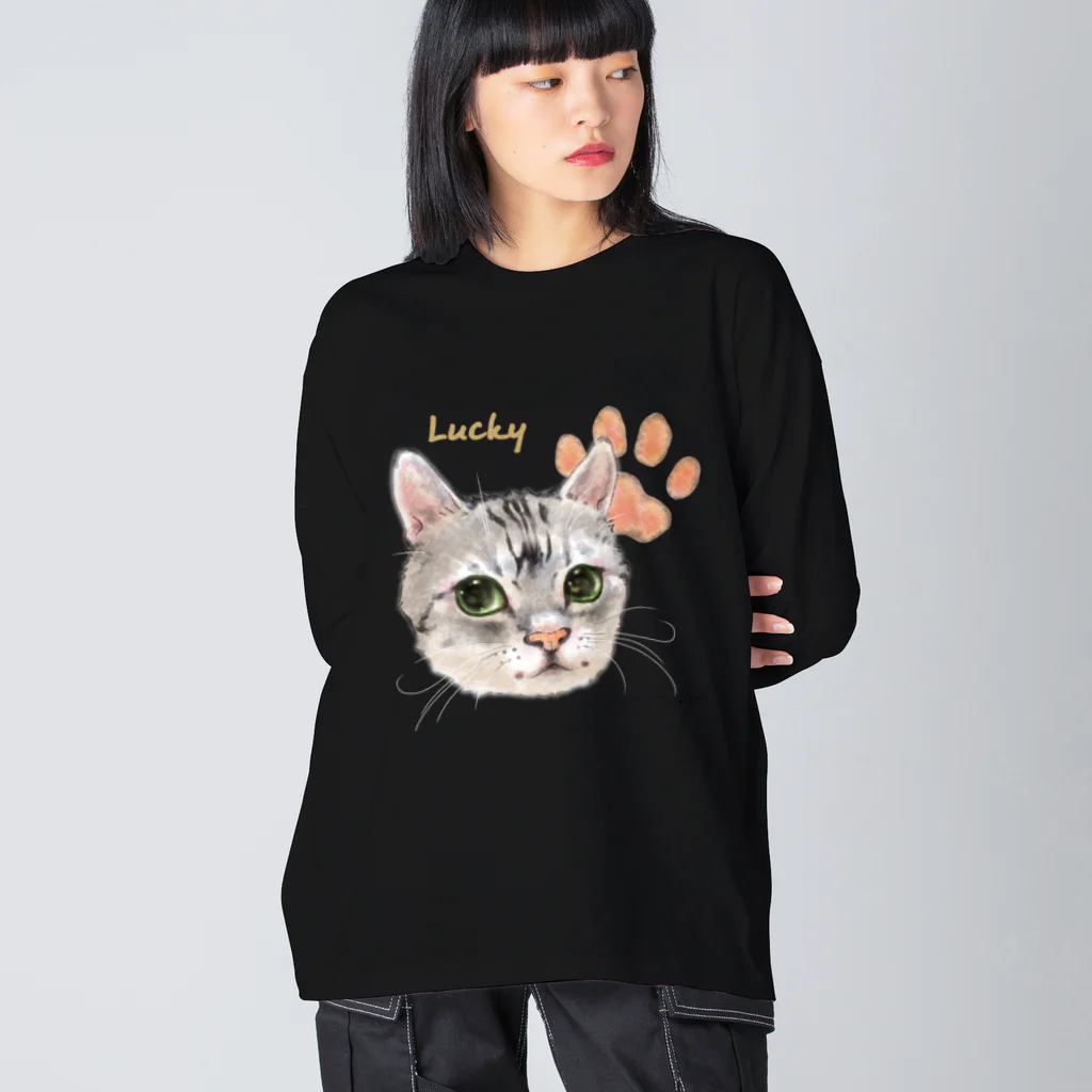 なにぬ猫-YAのうちの子にくきゅうポートレート★Lucky ビッグシルエットロングスリーブTシャツ