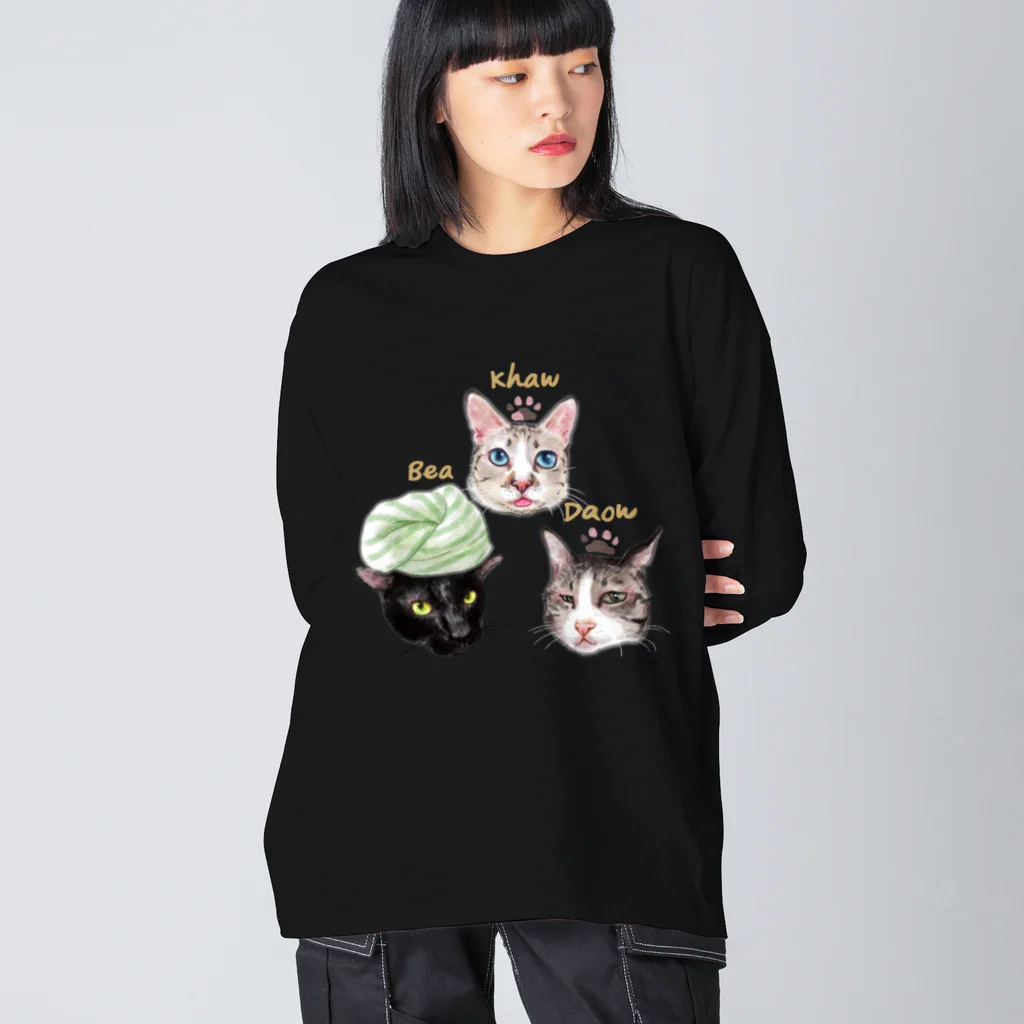 なにぬ猫-YAの＜うちの子＋にくきゅう＊ポートレート＞KHAW & DAOW＆BEA ビッグシルエットロングスリーブTシャツ