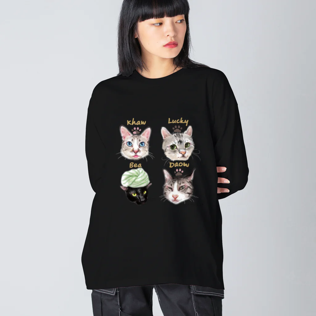 なにぬ猫-YAの＜うちの子＋にくきゅう＊ポートレート＞KHAW & DAOW＆BEA＆LUCKY ビッグシルエットロングスリーブTシャツ