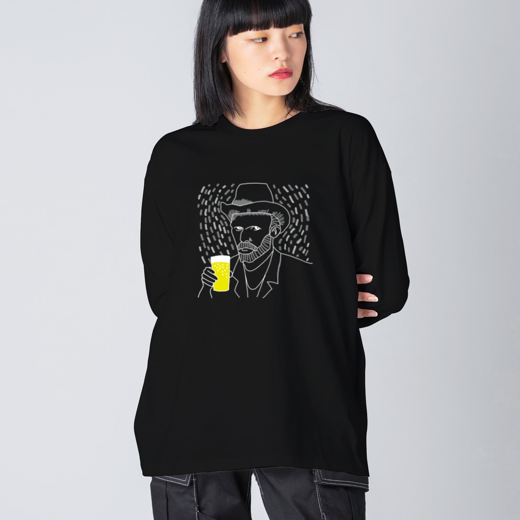 TM-3 Designの名画 × BEER（ゴッホ自画像）白線画 *文字なしver. Big Long Sleeve T-Shirt