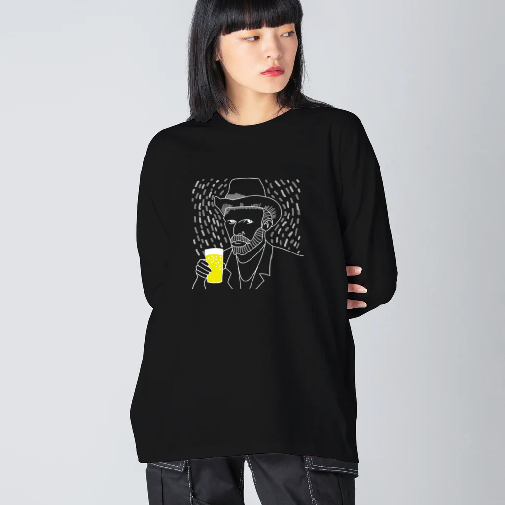 ビールとアート TM-3 Designの名画 × BEER（ゴッホ自画像）白線画 *文字なしver. Big Long Sleeve T-Shirt