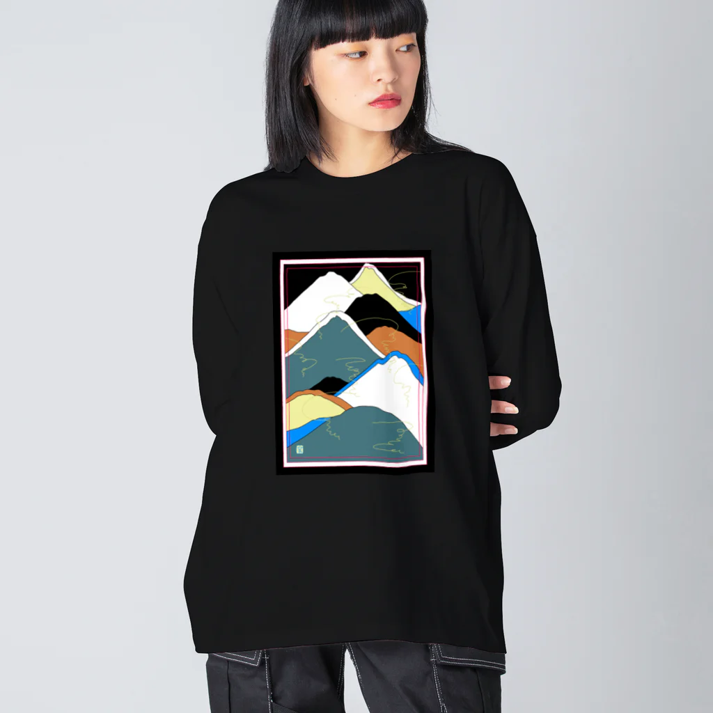 オモト / MAMI OBAの黒と橙の山 ビッグシルエットロングスリーブTシャツ