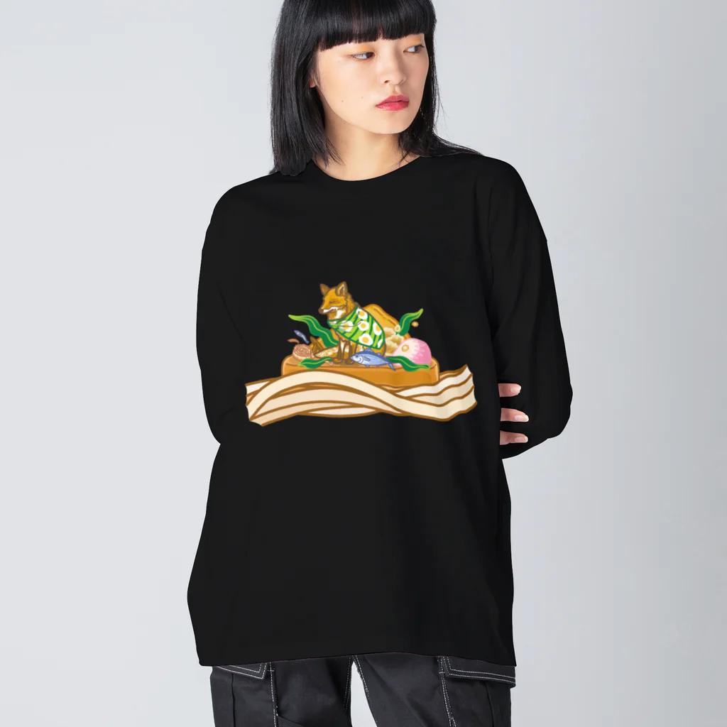 ハナドリカ SUZURI店のきつねうどん ビッグシルエットロングスリーブTシャツ