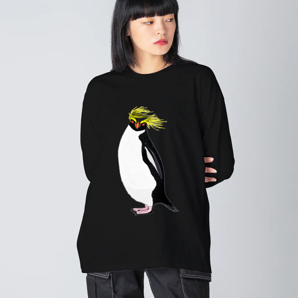 LalaHangeulの　風に吹かれるイワトビペンギンさん(文字無しバージョン Big Long Sleeve T-Shirt