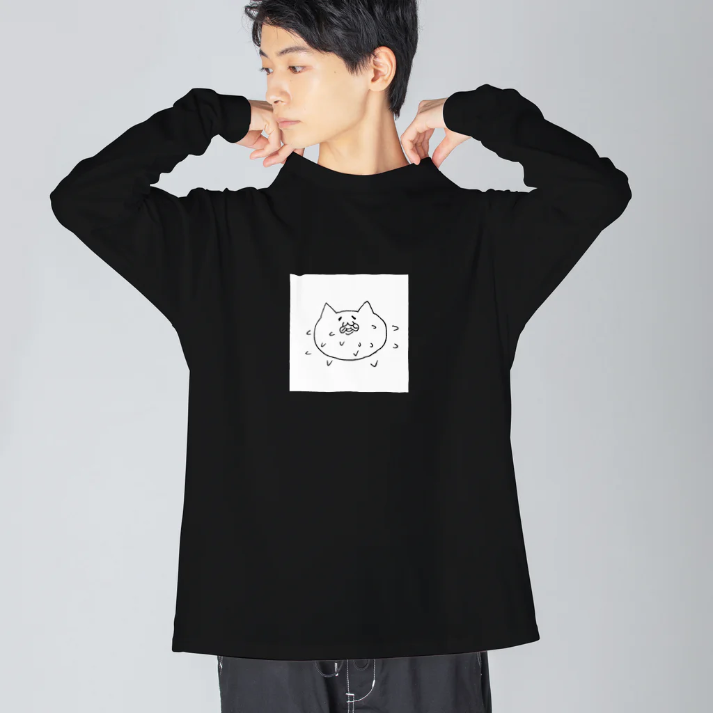 ペロペロネコくんのペロペロネコ　白背景ver ビッグシルエットロングスリーブTシャツ