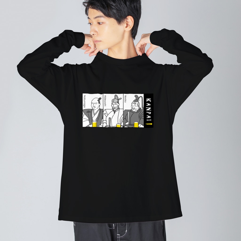 TM-3 Designの偉人 × BEER（三英傑）黒線画・枠付 Big Long Sleeve T-Shirt