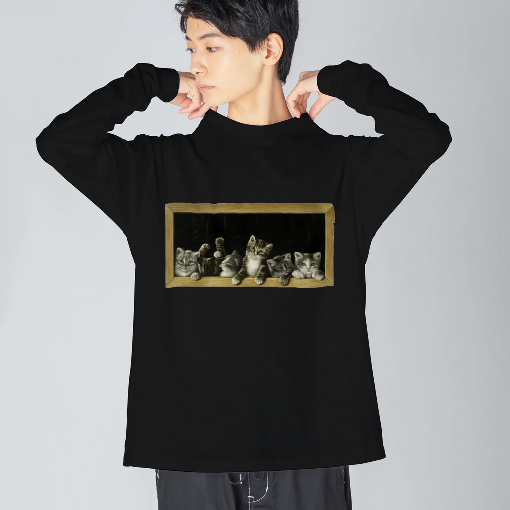 Saza-nami Antique designの子猫がいっぱい Big Long Sleeve T-Shirt