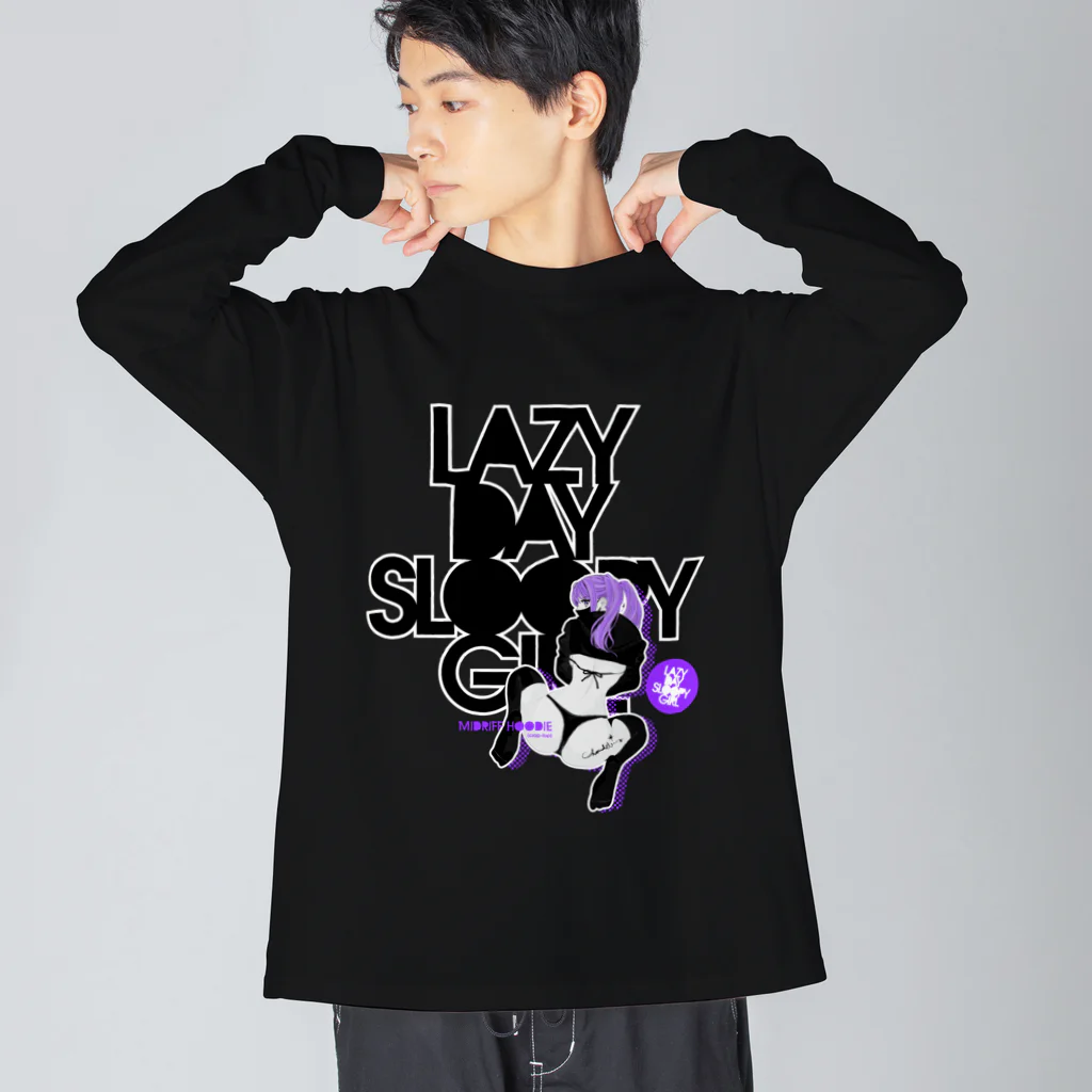 loveclonesのLAZY DAY SLOOPY GIRL 0574 ブラックフーディー女子 エロポップ ロゴ Big Long Sleeve T-Shirt