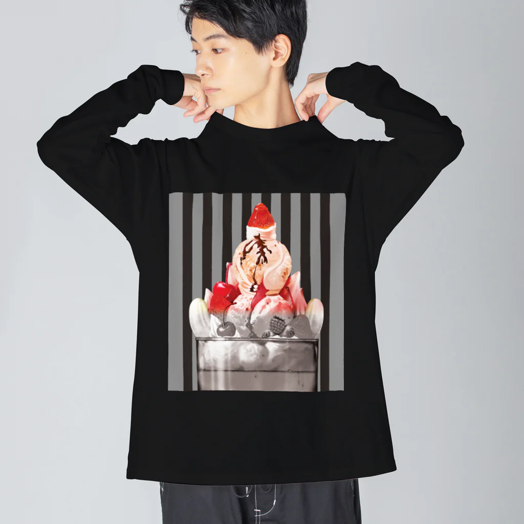 はちわれきじとらぴーちゃんずのモノクロいちごサンデー Big Long Sleeve T-Shirt