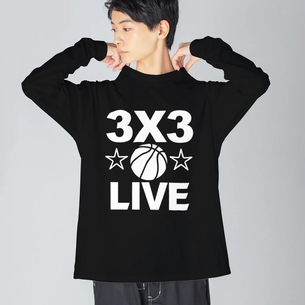 sports_tower スポーツタワーの3x3・白・スリーエックススリー・3人制バスケ・Tシャツ・アイテム・グッズ・ストリートバスケ・バスケットボール・スピーディーなバスケ・1試合10分間の21点ノックアウト・スポーツ・有望 ビッグシルエットロングスリーブTシャツ