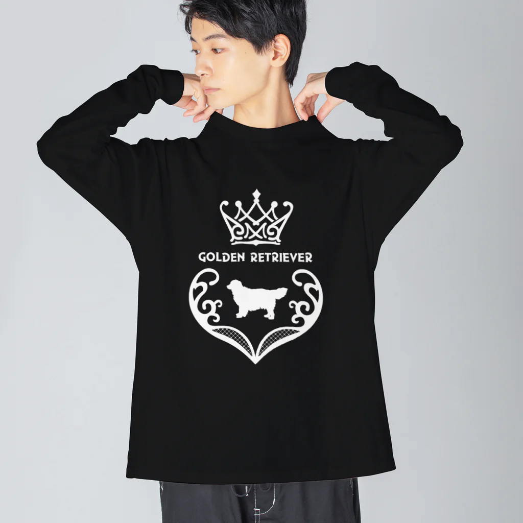 onehappinessのゴールデンレトリバー　crown heart　onehappiness　white ビッグシルエットロングスリーブTシャツ