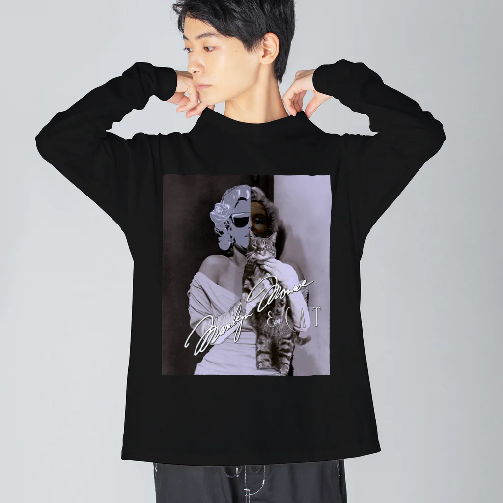 PALA's SHOP　cool、シュール、古風、和風、のMarilynMonroe　&　CAT ビッグシルエットロングスリーブTシャツ