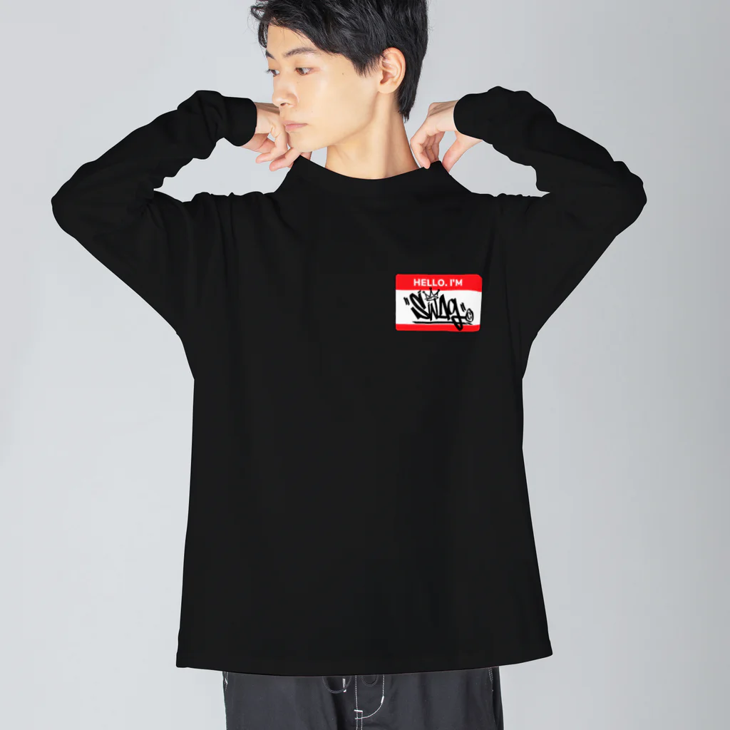 SWAG_crewのSWAG_Hello I'm sticker Design（Red） ビッグシルエットロングスリーブTシャツ