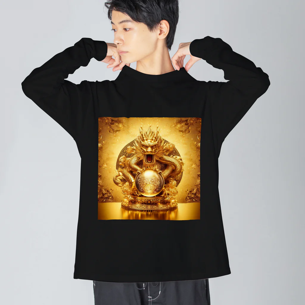 【金龍】Kinryuの【金運爆上げ】金龍守護神グッズ_001 ビッグシルエットロングスリーブTシャツ