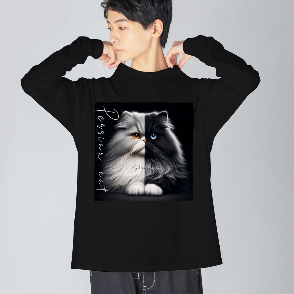 PALA's SHOP　cool、シュール、古風、和風、のPersian cat　Silver&Black Big Long Sleeve T-Shirt